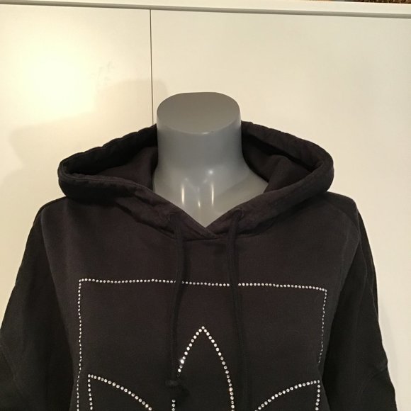 Adidas Cropped Hooded Sweatshirt with Bedazzled Logo Size L - Picture 2 of 11